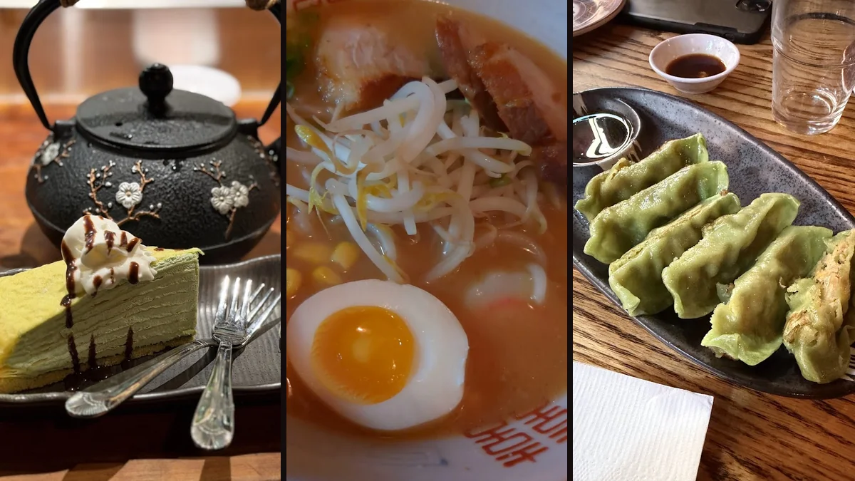 Small plates on a cozy restaurant table.
